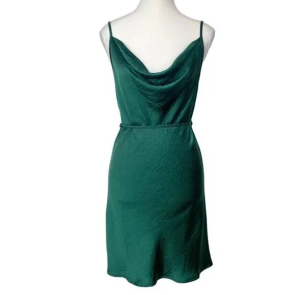 NWT MOTEL ROCKS PAIVA FOREST GREEN SATIN MINI BELTED COCKTAIL DRESS - S - Picture 3 of 9